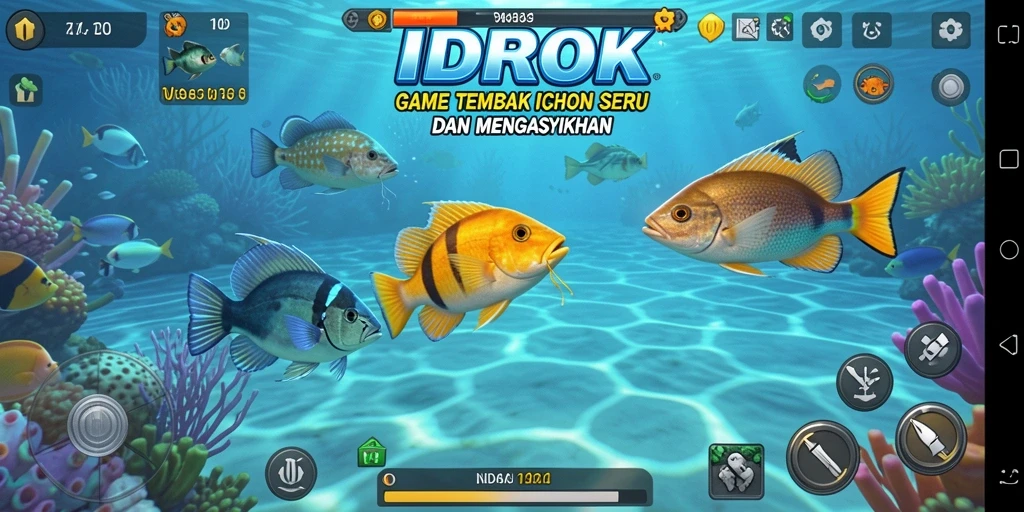 Tampilan gameplay seru dalam game Tembak Ikan IDROK.