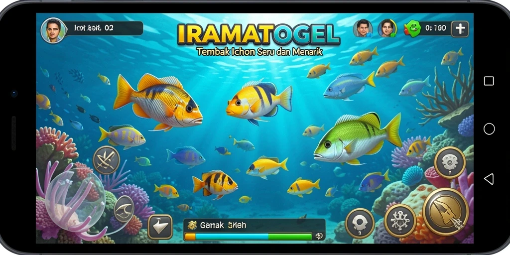 Screenshot gameplay IRAMATOGEL menampilkan aksi menembak ikan yang seru.