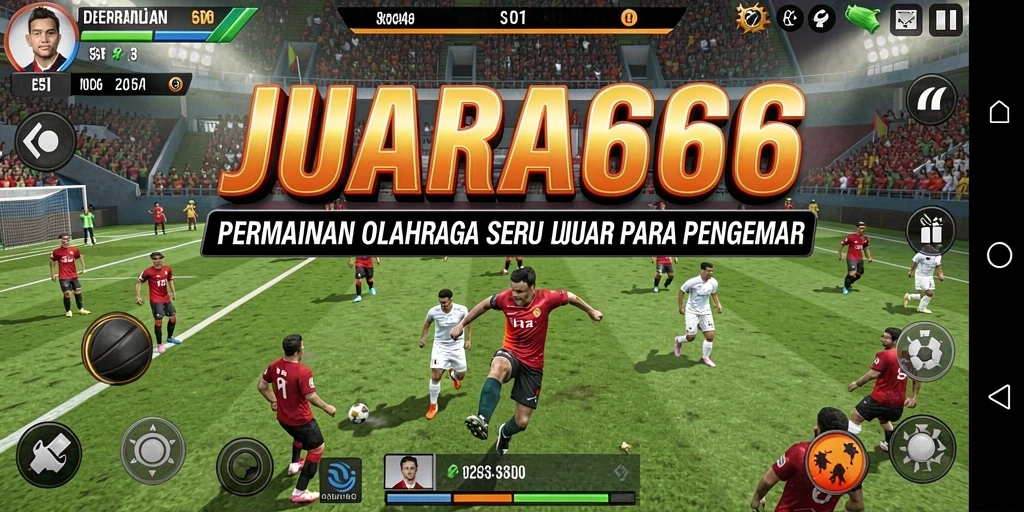 Tampilan utama JUARA666 dengan aksi seru di lapangan olahraga.