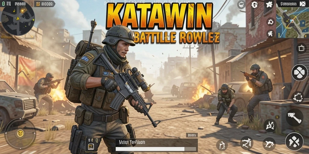Tampilan gameplay KATAWIN dengan pertarungan intens di arena Battle Royale.