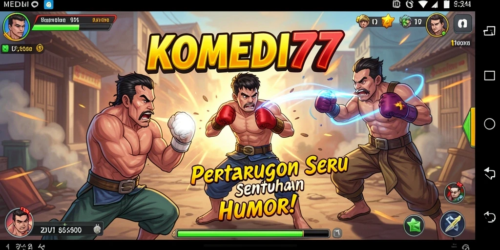 Tangkap momen seru dalam pertarungan KOMEDI77 dengan karakter lucu.