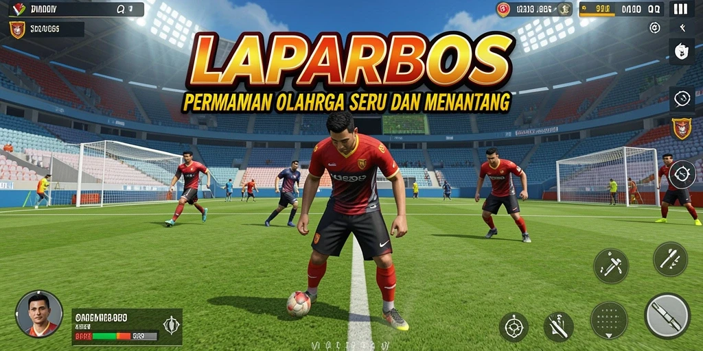 Screenshot utama LAPARBOS menampilkan aksi seru dalam pertandingan olahraga.