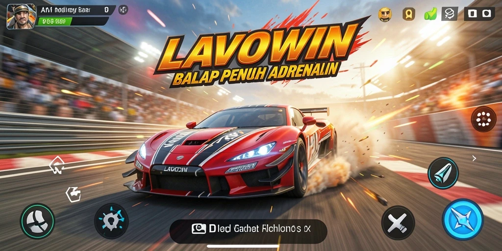 Tampilan gameplay LAVOWIN yang penuh aksi balapan mendebarkan.