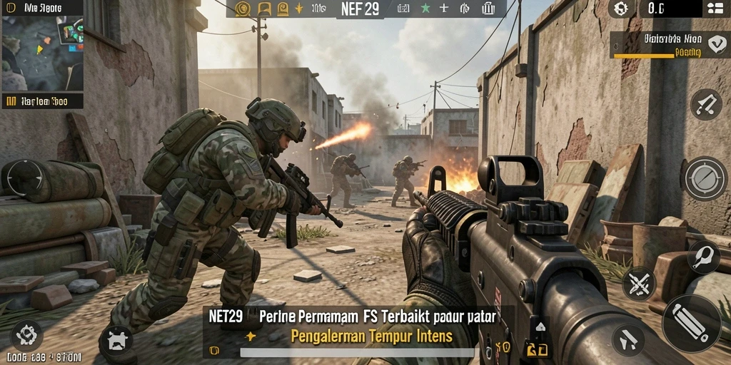 Screenshot gameplay NET29 menampilkan aksi pertempuran FPS yang mendebarkan.