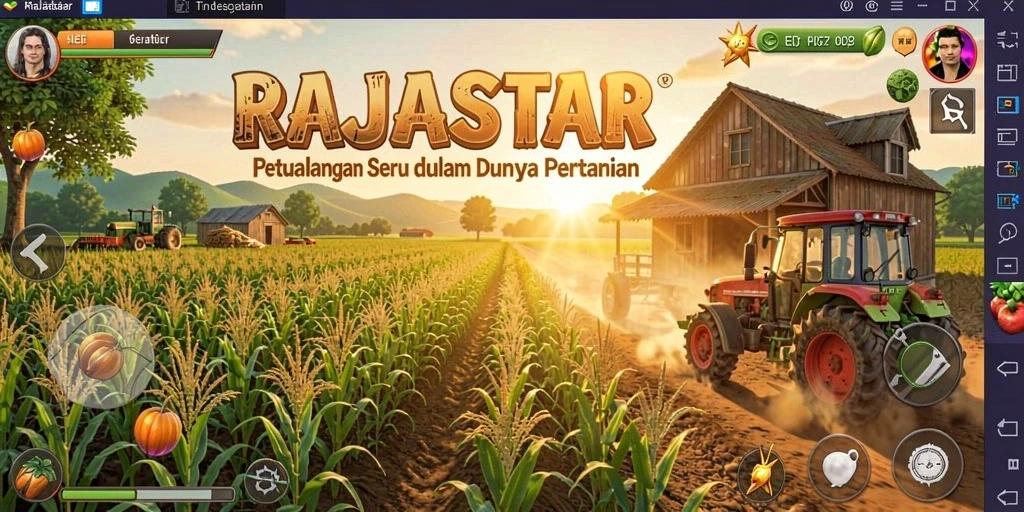 Tampilan screenshot utama RAJASTAR menampilkan aktivitas bertani yang seru.