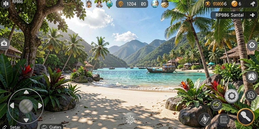 Screenshot gameplay <strong>RP886</strong> menunjukkan karakter yang sedang mengumpulkan sumber daya.