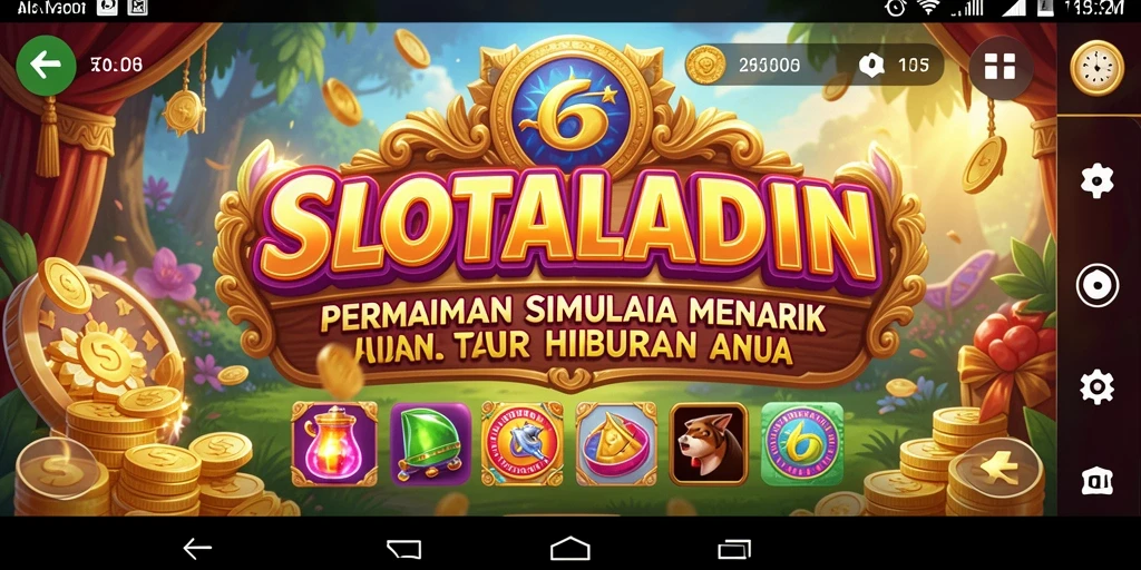 Screenshot gameplay <strong>SLOTALADIN</strong> menampilkan momen seru saat memutar gulungan slot.