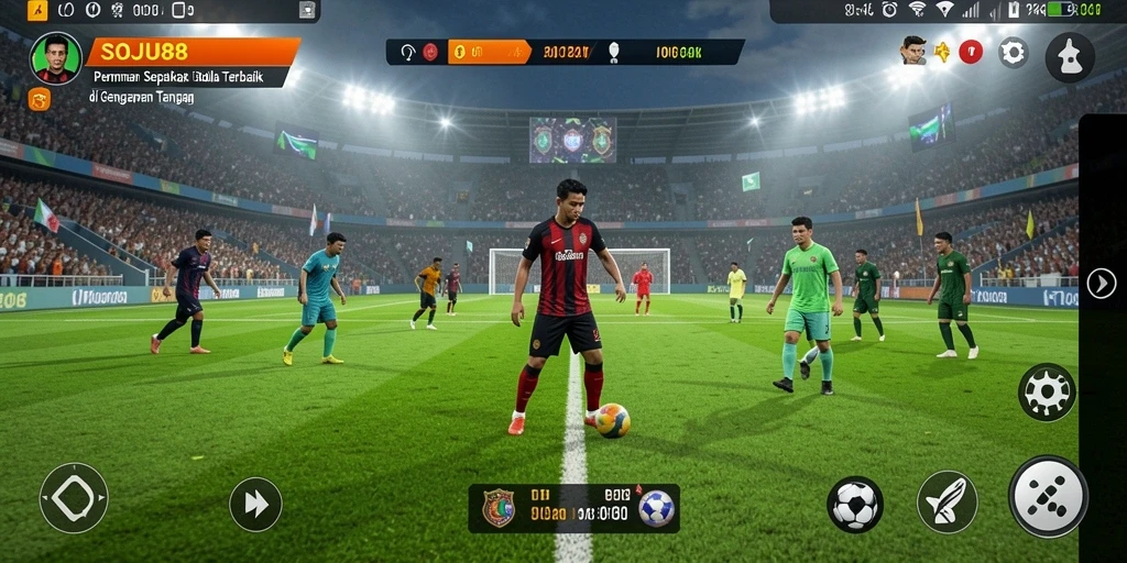 Gameplay SOJU88 dengan aksi sepak bola mendebarkan.