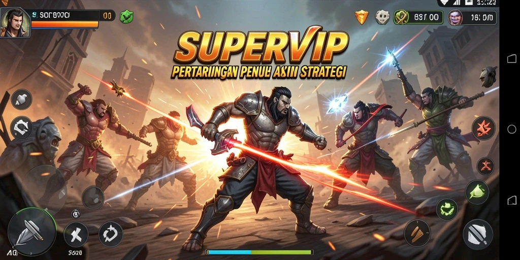Tampilan gameplay pertarungan intens di SUPERVIP.