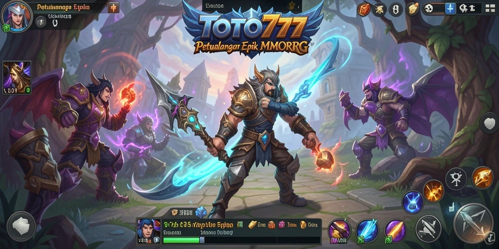 Screenshot utama TOTO777 menampilkan aksi pertempuran seru di dunia MMORPG.